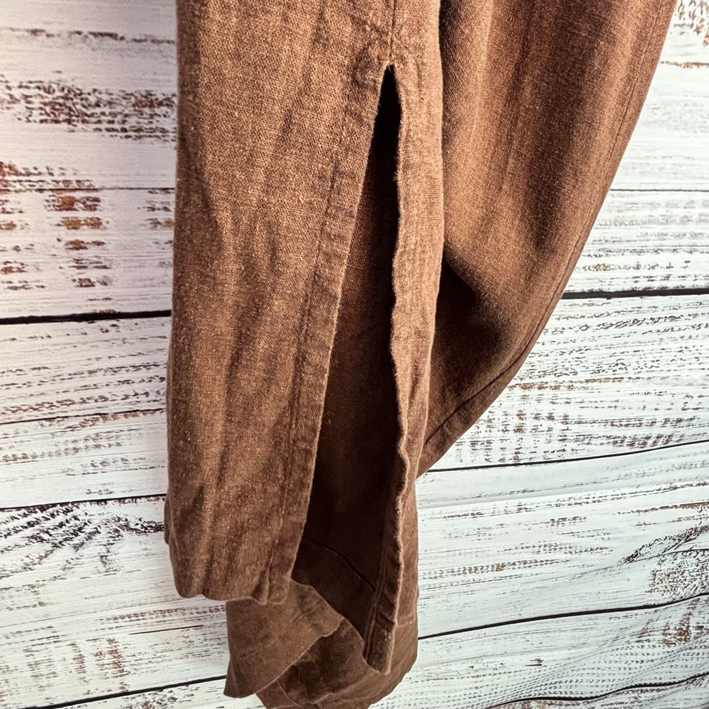 Vintage 90s LOng Linen Blend Dress L Sleeveless Brown Embroidered Lagenlook Boho - Picture 6 of 9